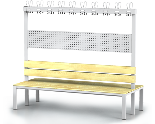 Oboustranná lavice s opěradlem a věšáky, smrkové latě - základní provedení 1800 x 2000 x 830